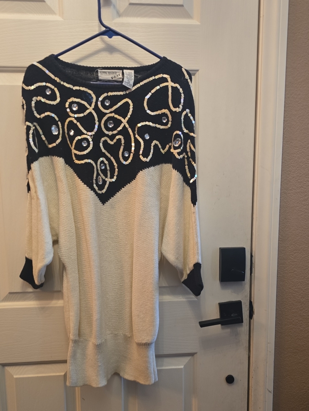 Embellished Cream & Black Scoop-Neck Sweater